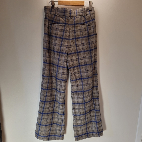 Sezane Rodrigo Trousers Gray Blue Check Wool Pants - 36 - Picture 2 of 9